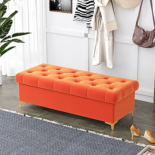 Luxuriöser Polsterbett mit Stauraum, Samt, modern, gepolstert, für Schlafzimmer und Wohnzimmer, Orange, 120 x 40 x 40 cm, stilvoll, platzsparend und dekorativer Akzent