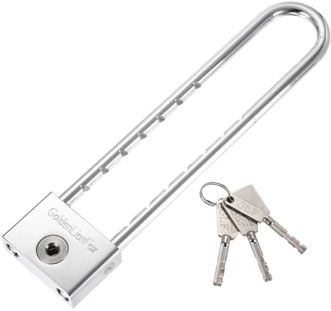 PATIKIL Long Shackle Padlock with Keys 220mm, Silver | Solid Brass,U-Shaped Extra Long Extended Adjustable Shackle Lock for Locker Padlock Glass Door Gym Gate Fence Shed