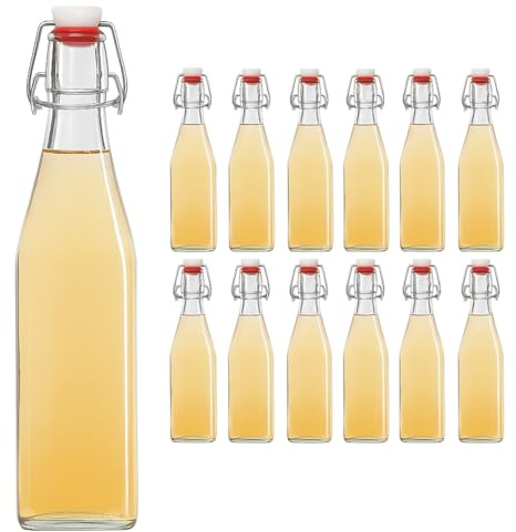 hocz 12x leere Bügelflaschen 500ml zum Befüllen Typ A Weiß - Flaschen mit Bügelverschluss - 12er Bügel Glasflaschen Set für Bier, Saft, Likör, Öl, Saucen - 12 Stück, 500 ml, Weiß, Typ A