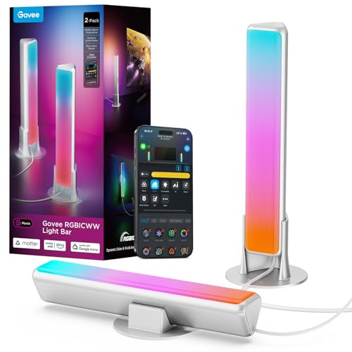 Govee LED Light Bars,RGBICWW TV Hintergrundbeleuchtung für Ambiente, Gaming | Smart Lightbars mit Dimmbar 16 Mio Farben, Music Sync, Funktioniert mit Alexa, Matter und Google Assistant, Silber