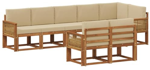 vidaXL Outdoor-Sofagarnitur mit Kissen 8 pcs Natur und Beige Polyester, Moderne Sofa für draußen, Gartenmöbel-Set, wetterfest, gemütliche Terrassen-Lounge