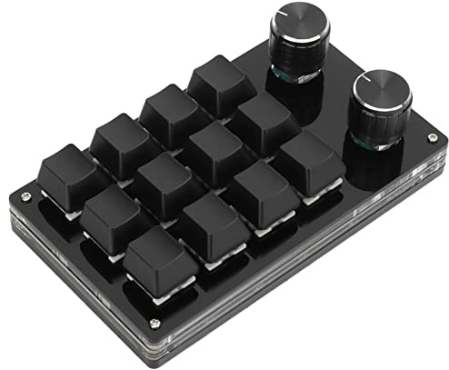 Ausla Einhändige Mechanische Tastatur, Programmierbare Makrotastatur aus Acryl-PCB mit 12 Tasten und, Plug-and-Play-Typ-C-USB für Gaming-Büro-Musikbearbeitung (Alles schwarz)