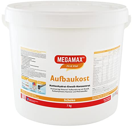 MEGAMAX Aufbaukost Schoko 7 kg- Ideal zur Kräftigung und bei Untergewicht. Proteinpulver zur Zubereitung eines fettarmen Kohlenhydrat-Eiweiß-Getränkes für Muskelmasse u. Muskelaufbau Gewichtszunahme