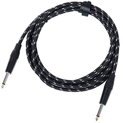 Pronomic Stage INST-3T Instrumentenkabel 3m (6,3 mm Klinke, Textilmantel, Gitarrenkabel, vergoldete Steckerspitzen, Spannzangen-Zugentlastung) schwarz/weiß