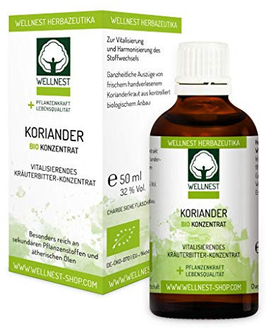 Wellnest Bio Koriander Konzentrat 1er Pack (1 x 50 ml) – naturrein, hochdosiert, handgemacht aus frischer Korianderpflanze