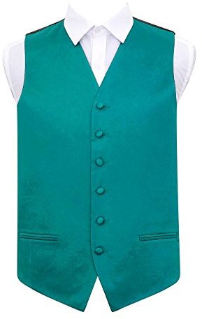 DQT Mens Plain Glossy Satin Classic Waistcoat - Wedding, Business & Formal Suit Vest - Teal 38 (M)