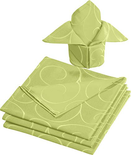 Erwin Müller Stoff-Serviette Oberhausen 4er- Pack, Jacquard Ranken grün Größe 50x50 cm - pflegeleicht, bügelleicht