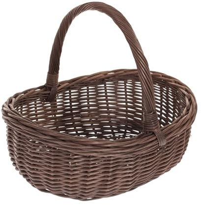 e-wicker24 Alles aus Weide Einkaufskorb Weide Geflochtener Korb mit Henkel Aufbewahrungskorb Leicht Picknickkorb Geschenkkorb Leer Vintage Korb Aufbewahrung Einkaufskorb Geflochten (Dunkelbraun)