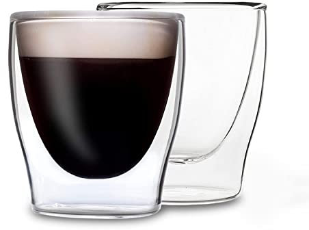 DUOS® Espressotassen Glas 2x80ml, Doppelwandige Gläser Latte Macchiato, Doppelwandige Kaffeegläser, Teegläser, Cappuccino Gläser, Eiskaffee Gläser Thermogläser doppelwandig, Latte Macchiato Gläser Set