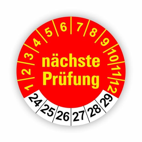 Fassbender-Druck PRÜFPLAKETTEN - Hochwertige Prüfetiketten FD-5 NÄCHSTE WARTUNG Ø 30mm - Selbstklebende PVC-Folie - Wartungsetiketten für Prüfung - Prüfplakette für Prüfungsnachweis (10 Stück)