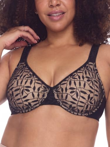 Olga Women's Sheer Leaves Lace Full-Figure Full-Coverage Minimizer Bra Og35519, Black and French Toast, 40D