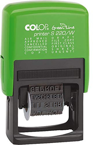 COLOP Wortband-Stempel Printer S220W Green Line mit 12 verschiedenen Texten, Abdruck schwarz