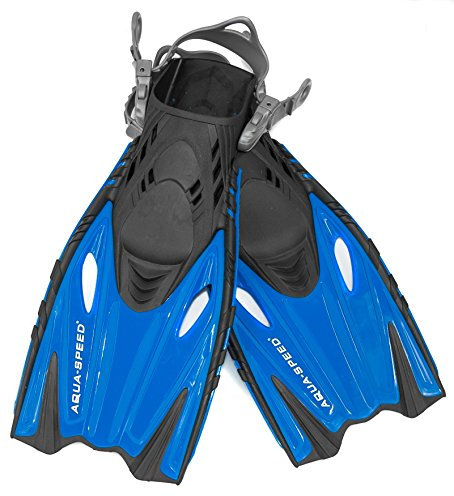 Aqua Speed Schnorchelflossen verstellbar für Kinder I Taucherflossen kurz I Kurzflossen I Flossen Schwimmtraining I Tauchen I Schwimmen Blau, Gr. 32/37 I Bounty