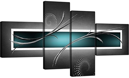 Wallfillers Teal White Grey Modern Abstract Canvas - Multi 4 Part - 160cm - 4228