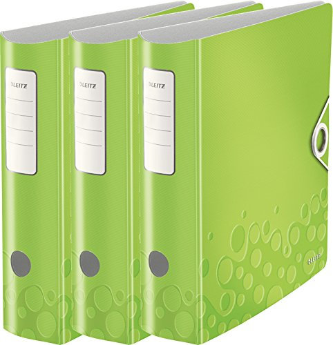 Leitz Aktenordner, A4, elastischer Verschluss, leichter Polyschaum, WOW Reihe, Green Metallic, 3er Ordner | breit