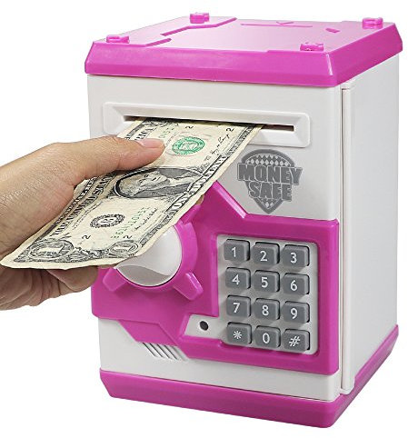 HUSAN Salvadanaio Elettronico per Bambini, Password Salvadanaio Mini ATM Piggy Bank Giocattolo Regalo di Compleanno per bambini (Rosa)