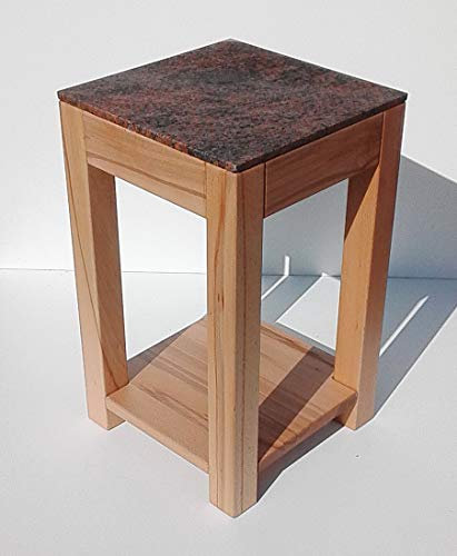 Martin Weddeling Blumenhocker Beistelltisch Kernbuche massiv mit Ablageboden + Granit Multicolor Red. Maße : 30x30x50cm hoch.