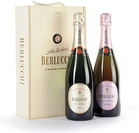 confezione scatola regalon BERLUCCHI con 2 bottiglie di spumante brut e rosè