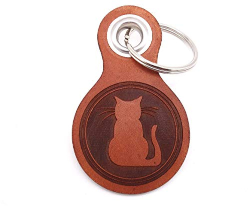 Samunshi® Katze Schlüsselanhänger Leder Gravur Motiv für Männer und Frauen Individuell Schlüssel Anhänger Geschenk 8x4,8cm Cognac braun/graviert