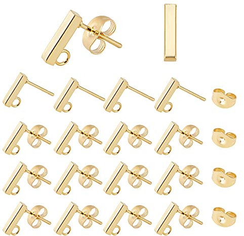 UNICRAFTALE 50Stk Gold Rechteck Ohrstecker 10mm Lang Edelstahl Ohrstecker Mit Schlaufe 0.8mm Pin DIY Ohrring Zubehör Ohrring Komponenten Hypoallergene Ohrring Haken Für DIY Schmuckherstellung