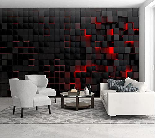 Tapisserie Murales Papier Peint Papier Peint Personnalisé Papel De Parede Carré Noir Rouge Dégradé 3D Fond Mur Salon Chambre Décoration-150 * 105 Cm