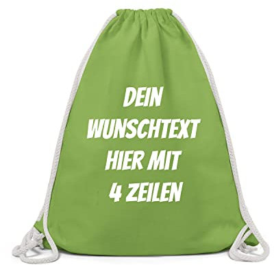 GERLINOVA Schöner Turnbeutel mit Wunschtext, Sporttasche, Rucksack zum Selbst bedrucken Hellgrün
