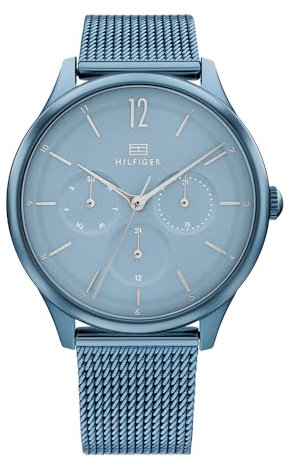 Tommy Hilfiger Multi Zifferblatt Quarz Uhr für Damen mit Blaues Edelstahl-Mesh-Gliederarmband - 1782459