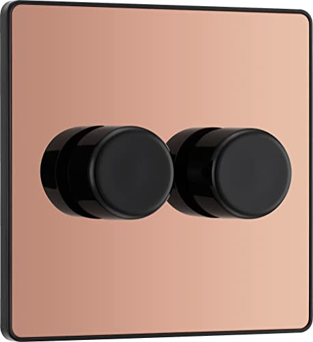 BG Electrical Intelligent Double Wall Dimmer Switch, 2 Way, Screwless Front Plate, Evolve, Polished Copper, 200W, PCDCP82B