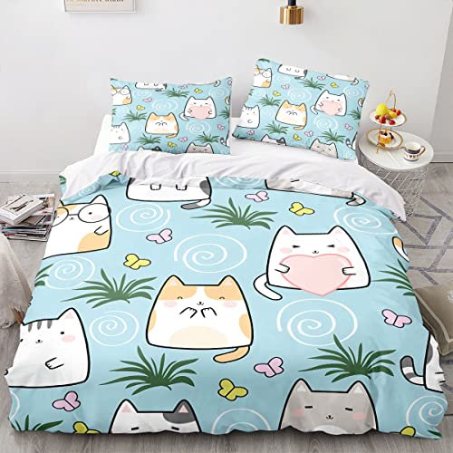 Mädchen Jungen Kuschelig Atmungsaktive Bettwäsche Katze Mikrofaser Bettbezug Superweiches Set, 3 Teilig