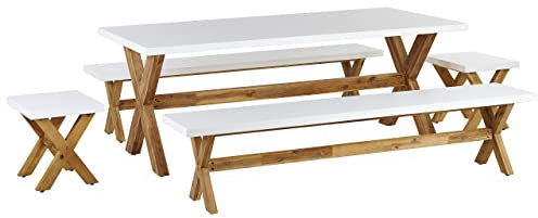 Beliani Modernes Gartenset Weiss Tisch 2 robuste Hocker 2 Bänke aus Faserzement Olbia