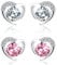Silver Stud Earrings for Women, Stud Earrings White Gold Pink Cubic Zirconia Heart Studs│Dainty Earrings Jewellery Gifts for Girls 2 Pairs
