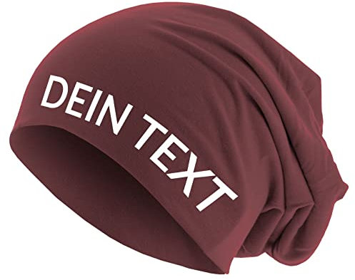 Roughtex Jersey Beanie personalisierbar Mütze Baumwolle Bedrucken Lassen eigener Text frei positionierbar Maroon XS/S
