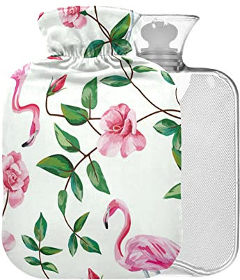 Flamingo Wärmflasche mit Bezug, 1 l, kleiner Wärmbeutel zur Schmerzlinderung, heiße und kalte Kompresse, BPA-frei