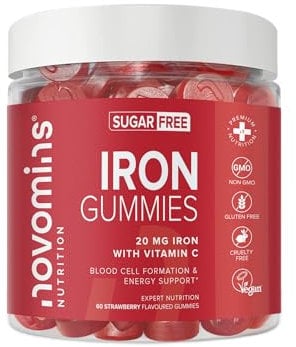 20mg Iron Gummies with 24mg Vitamin C - 1 Month Supply - Sugar Free - Immune System & Energy Booster - Alternative to High Strength Tablets - Iron Supplements for Women & Men - Novomins