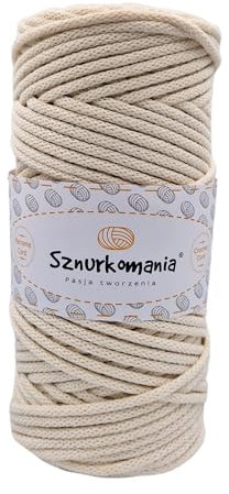 Sznurkomania, Baumwollkordel 3mm 100m, 46 Farben, Häkelkordel, Geflochten Baumwollkordel 3mm, Makramee Kordel, Makramee Garn, Premium Garn, Makramee Seil (Ecru)