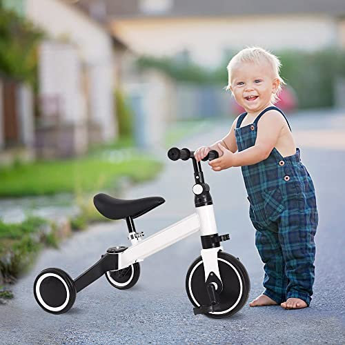Laufrad für Babys, Kinderfahrrad, ohne Pedale, für Babys, 18 Monate – 4 Jahre, erstes Fahrrad mit 3 Rädern für Jungen und Mädchen, Laufrad, Baby, Geschenk zum ersten Geburtstag (2 in 1, weiß)