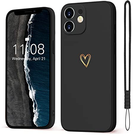 Mitetabo für Handyhülle iPhone 12 Mini Hülle Gold Liebesherz,Mädchen Case Weich Silikon Slim Stoßfest Kratzfeste Süßes Gold Love Schutzhülle für iPhone 12 Mini 5.4 Schwarz