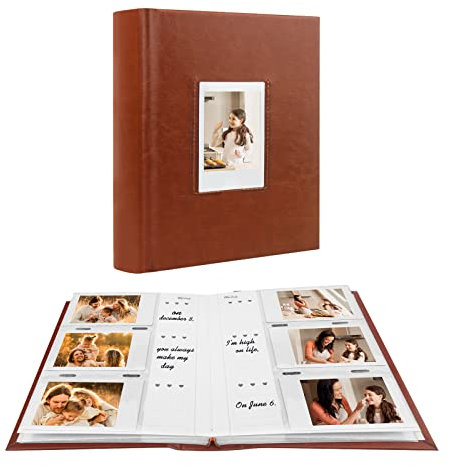 180 Taschen Fotoalbum für Fujifilm Instax Mini 12 11 40 9 99 8 Evo Kamera, Für Polaroid Kamera, Frontfenster, Fotobuch mit Schreibfläche für Polaroid 3 Zoll Instant Film, K-pop Fotokarten (Braun)