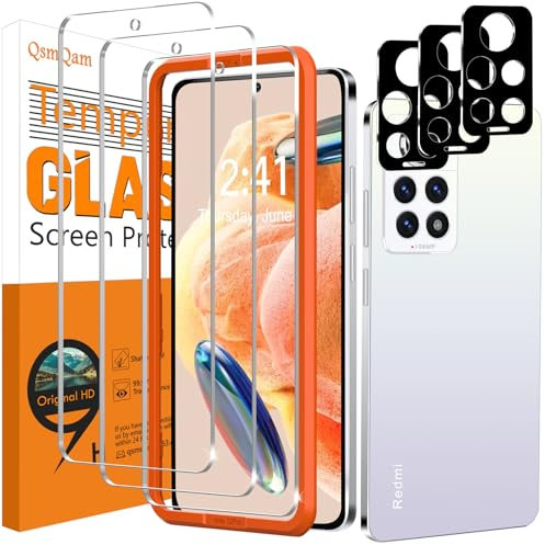 QsmQam 3 Piezas Protector de Pantalla para Xiaomi Redmi Note 12 Pro 4G (No apto 5G) con 3 Piezas Protector de Lente de Cámara, Ultra HD Cristal Templado, Dureza 9H, Anti Arañazos, Sin Burbujas