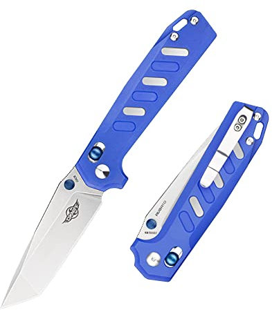 OKNIFE Rubato Tanto Taschenmesser mit Rail-Design, 154CM Tanto-Klinge, Taschenmesser 154CM, G10-Griff, scharfe Klinge zum Schneiden, Jagen, Campen, Überleben (Blau)
