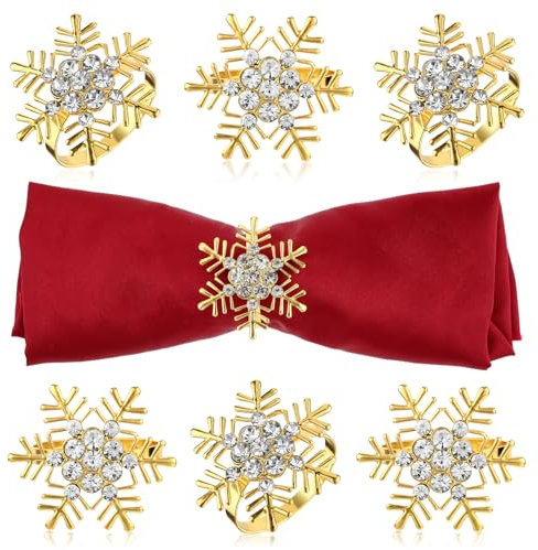 Andibro Weihnachts Serviettenringe mit Schneeflocken, 6 Stück Metall Strass Serviettenringhalter mit Schnalle Weihnachtsmann Dinner Tische Dekorationen Serviettenhalter für Weihnachten Hochzeit Tisch