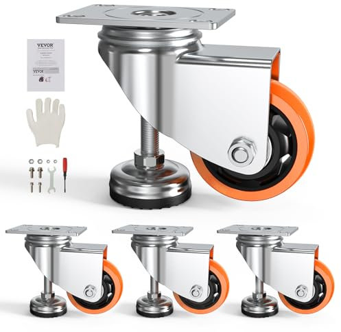 VEVOR Roulettes Pivotantes pour Meubles Lot de 4 Roulettes de Nivellement Capacité de Charge Totale 327 kg Diamètre 76,2 mm Roues Réglables 360° en PVC avec Pieds pour Établis, Machines, Équipements