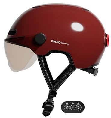 Cosmo Connected Cosmo Fusion Casque Intelligent Vélo et Trottinette avec Visière Unisex-Adult, Rubis Brillant, Taille Unique