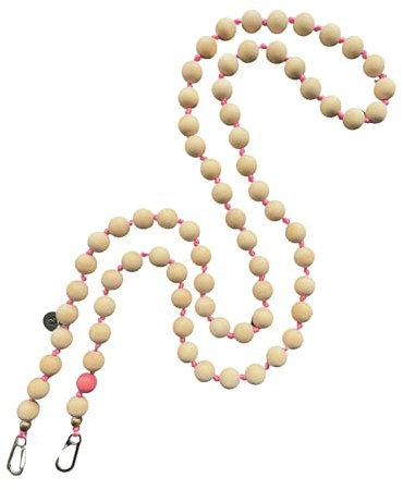 FFelsenfest Handykette Lang Holzperlen Natur-pink I ø15 mm I Länge ca. 138 cm I H0091