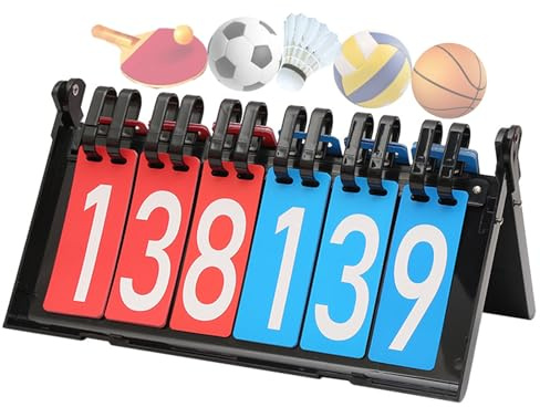 WishesMar 6-Stellig Tragbare Flip Anzeigetafel 6 Ziffern Kerbe Zähltafel Wettkämpfe Sportanzeigetafel Punktetafel Punktezähler für Basketball Badminton Volleyball Tischtennis Fußball Boxen