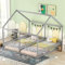 Tcewhhy Hausbett 90x200 cm Kinderbett Mit Rausfallschutz Jugendbett Für Kinder Jugendliche Einzelbett Bodenbett Für Kinderzimmer Schlafzimmer 2-in-1-Betten Grau
