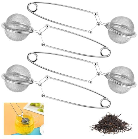 4 Stück Teezange für Losen Tee,Ø 4,5 cm Teezange aus 304 Edelstahl,Teesieb für Losen Tee Tasse,Feinmaschige Siebzange,Tea Strainer,Kugelform Teezangen,Teesieb für Tee,Teefrüchten,Gewürzen,Kräutern