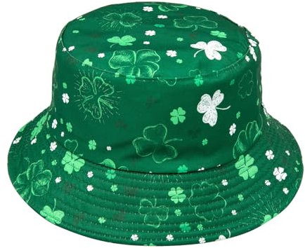 YAMEIZE St. Patrick's Day Grünes Blatt Bucket Hut - für Damen Herren Irischen Sonnenhut Double-Side-Wear Reversible Grünen Fischer Hut Kostüm Reise Strand Party