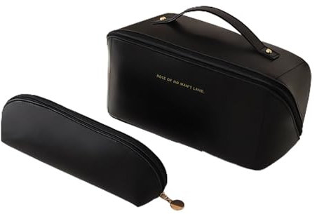 2 Stücke Kosmetiktasche aus PU-Leder Make up Tasche mit Fachern Wasserdichter Kosmetik Organizer Tasche Leder Reisekosmetiktasche für Damenkosmetik 1 Großer+1 Kleine Kulturbeutel (Schwarz)