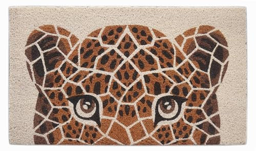 Baroni Home Fußmatte für den Eingangsbereich aus Kokosfaser, handbemalt, 70x40 cm, leicht zu reinigen und super langlebig (Leopard)